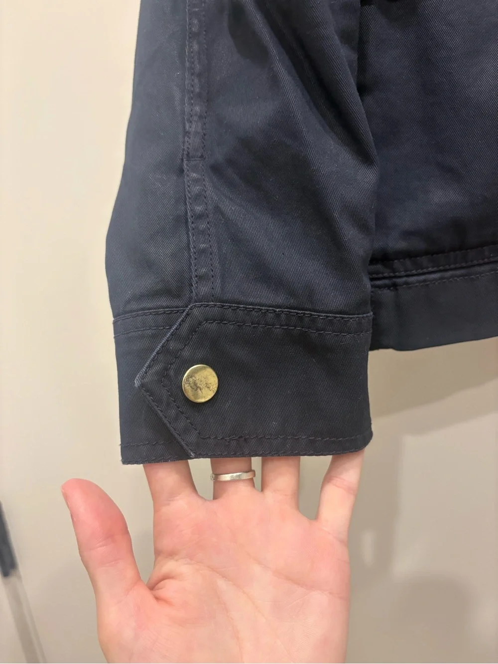 J. Crew Navy Hooded Utility Jacket with Gold-Tone Buttons